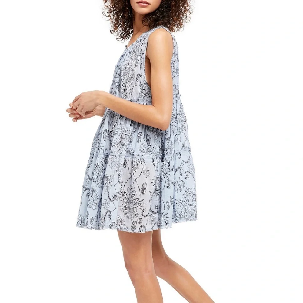 Free People Sundown Nightie Mini Dress Blue - Picture 4 of 16